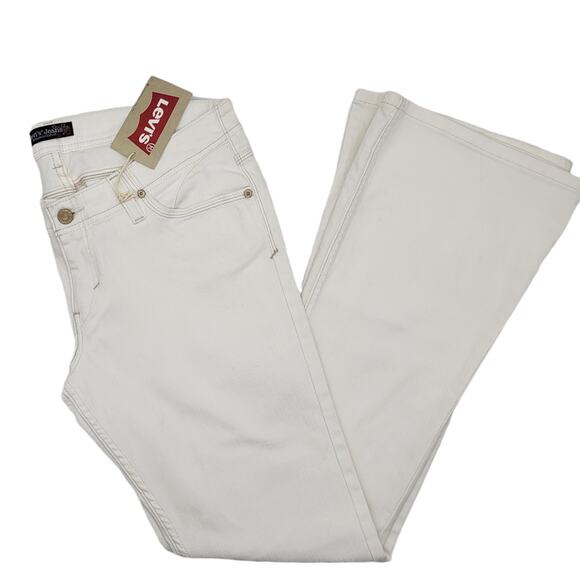 LEVI'S White Flare Ultra Low Rise Stretch Denim Jeans - Size 15 Medium - Picture 2 of 9